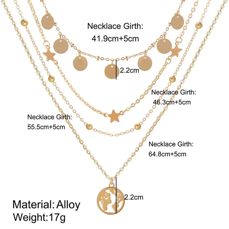 Anti Tarnish Celestial World Layered Necklace