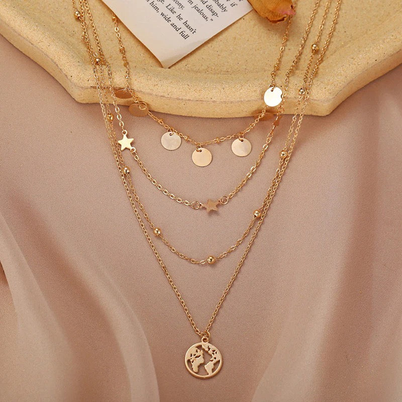 Anti Tarnish Celestial World Layered Necklace