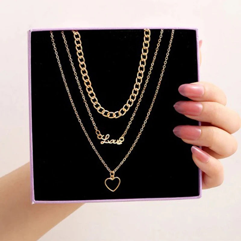 Anti Tarnish Love & Heart Layered Necklace