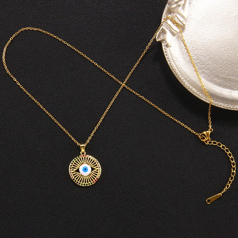Gold Evil Eye Rainbow Pendant Necklace