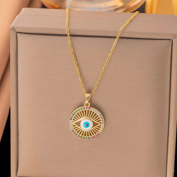 Gold Evil Eye Rainbow Pendant Necklace