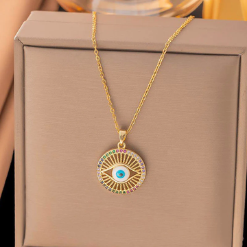 Gold Evil Eye Rainbow Pendant Necklace