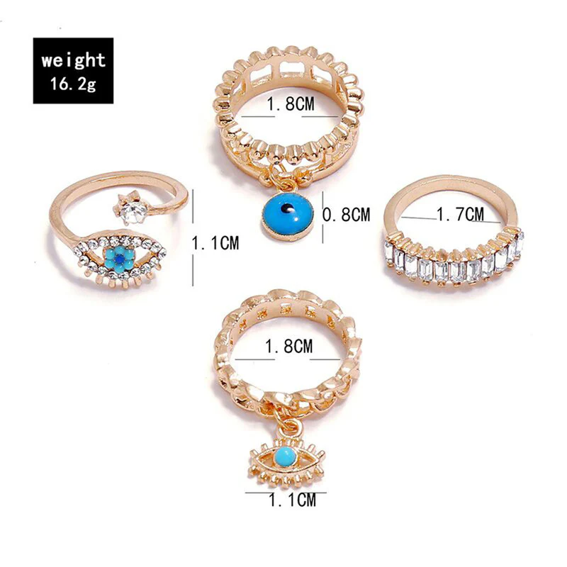Turquoise Evil Eye Anti-Tarnish Gold Stacking Ring Set (5-Piece)