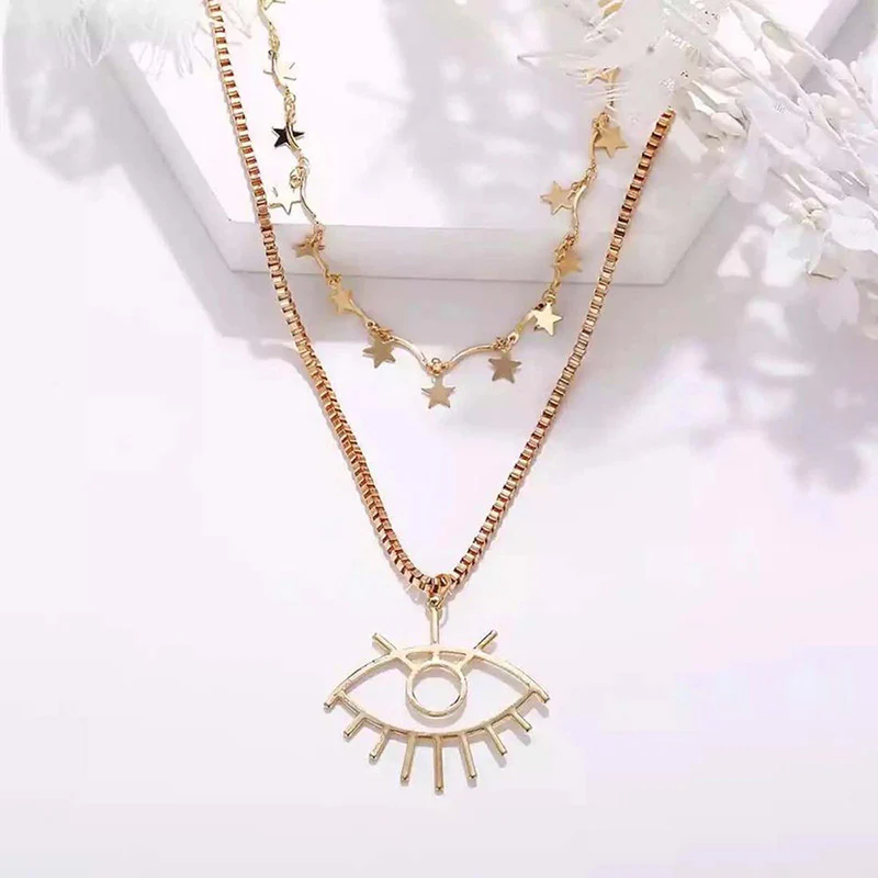 Celestial Evil Eye Dual-Layer Anti-Tarnish Gold Necklace