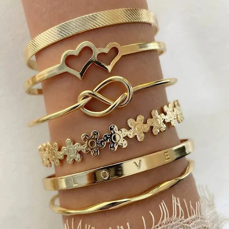Gold Stacking Bracelet Set – 6pcs
