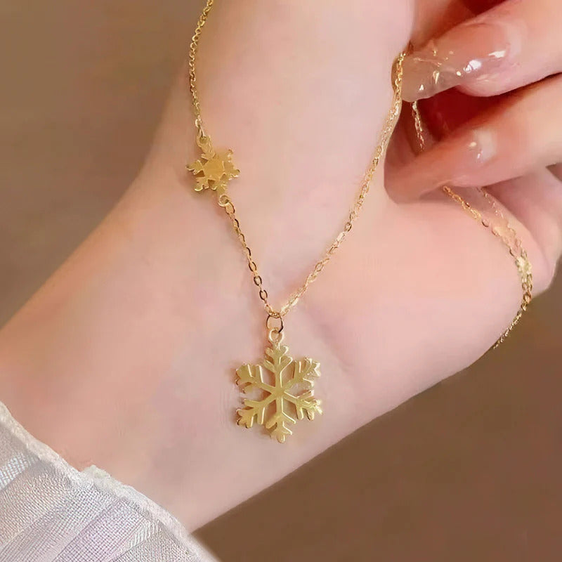 Gold Anti Tarnish Snowflake Pendant Necklace