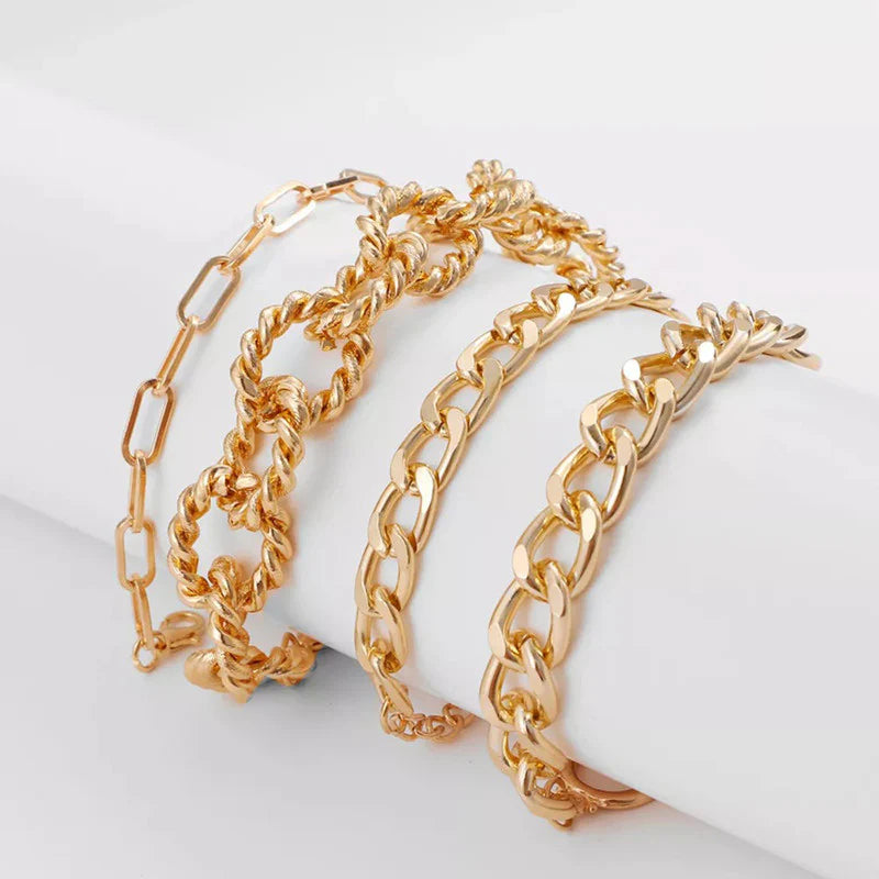 Gold Chain Bracelet Set for Women (Pack of 4)