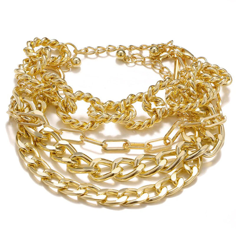 Gold Chain Bracelet Set for Women (Pack of 4)
