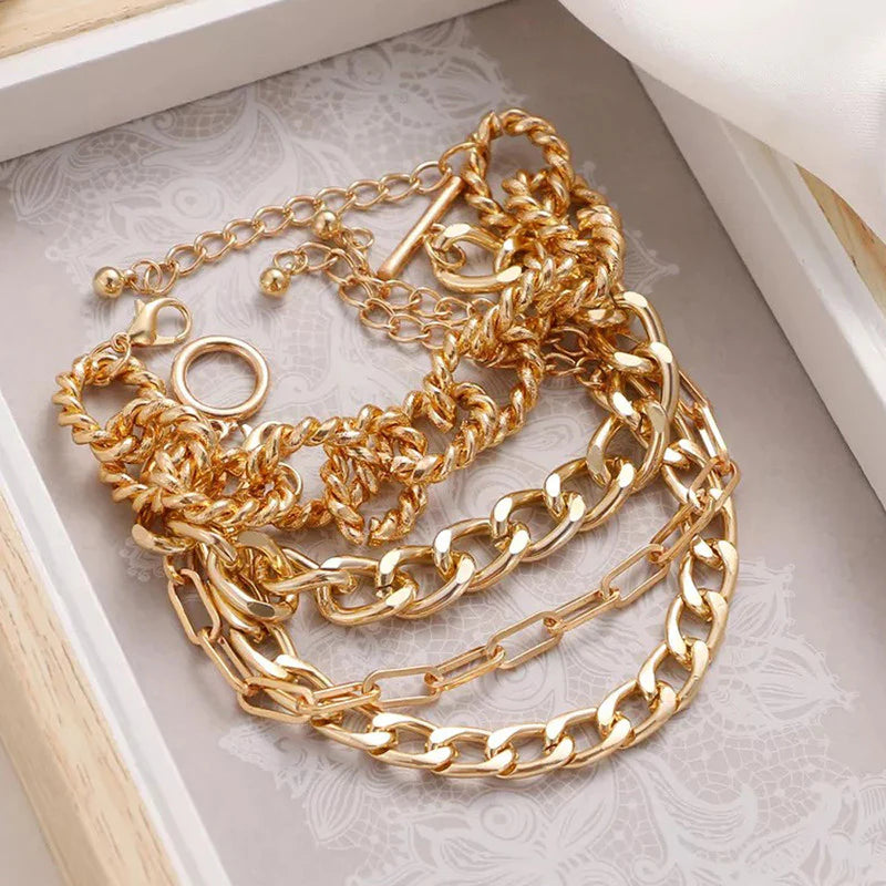 Gold Chain Bracelet Set for Women (Pack of 4)