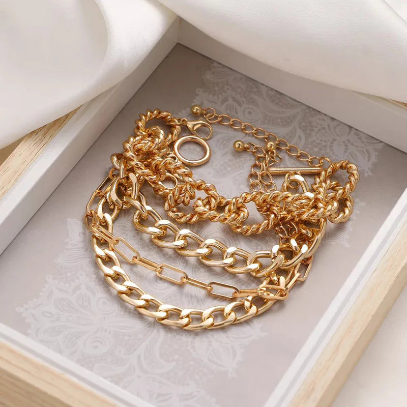 Gold Chain Bracelet Set for Women (Pack of 4)