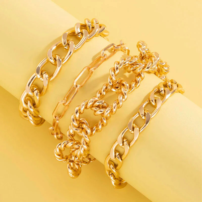 Gold Chain Bracelet Set for Women (Pack of 4)