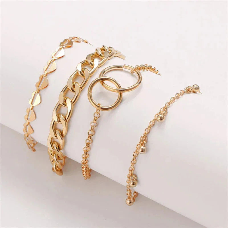 Golden Layered Link Bracelet Set (Set of 4)