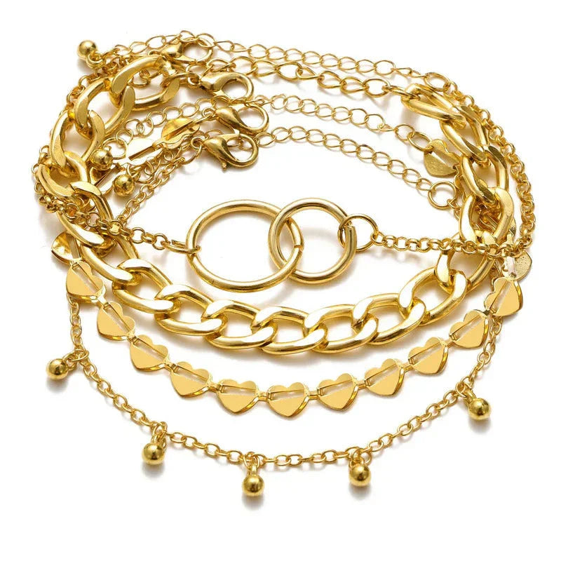 Golden Layered Link Bracelet Set (Set of 4)