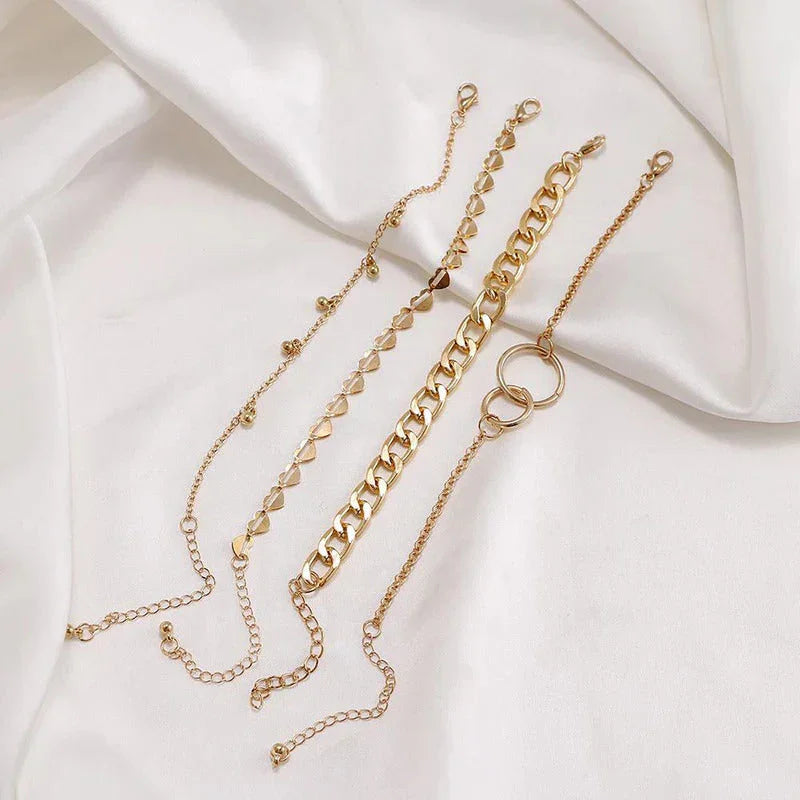 Golden Layered Link Bracelet Set (Set of 4)