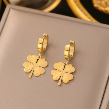 Golden Clover Charm Hoop Earring