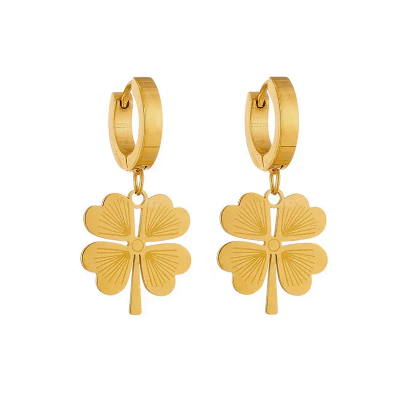 Golden Clover Charm Hoop Earring