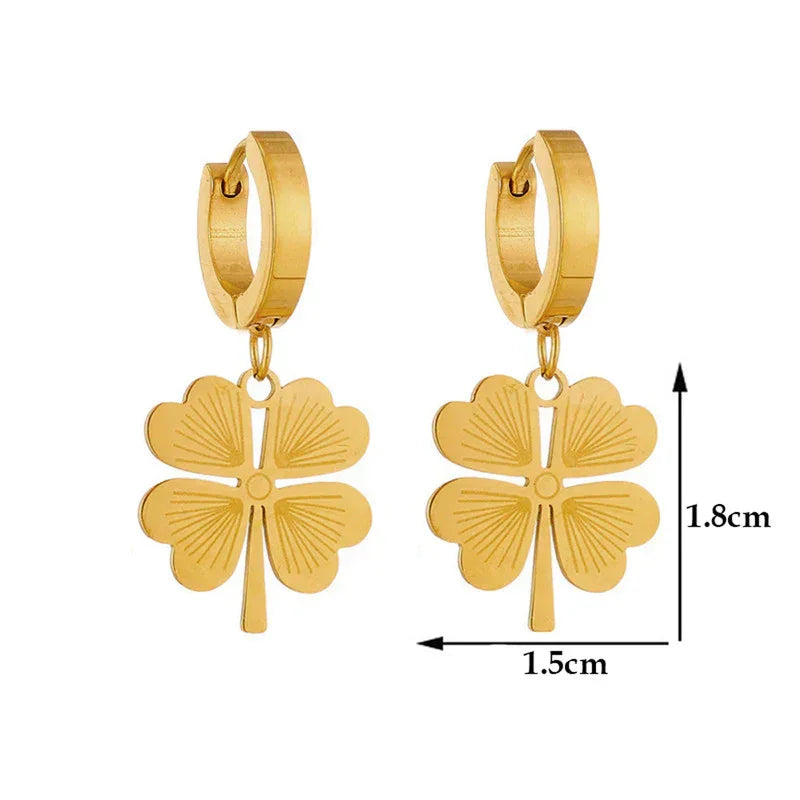 Golden Clover Charm Hoop Earring