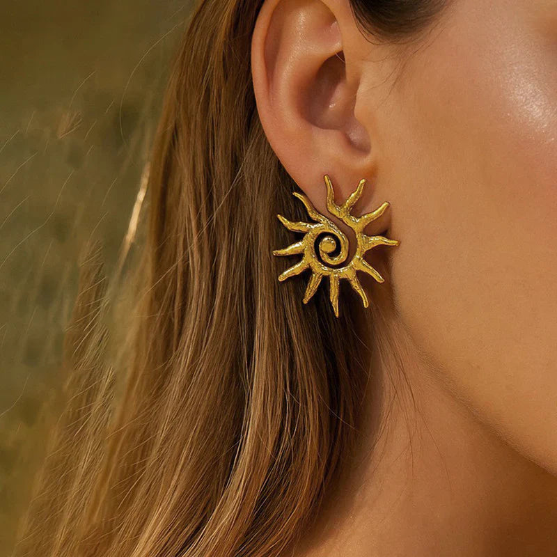 Golden Sunburst Spiral Stud Earring