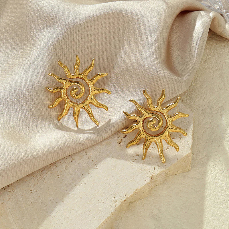 Golden Sunburst Spiral Stud Earring