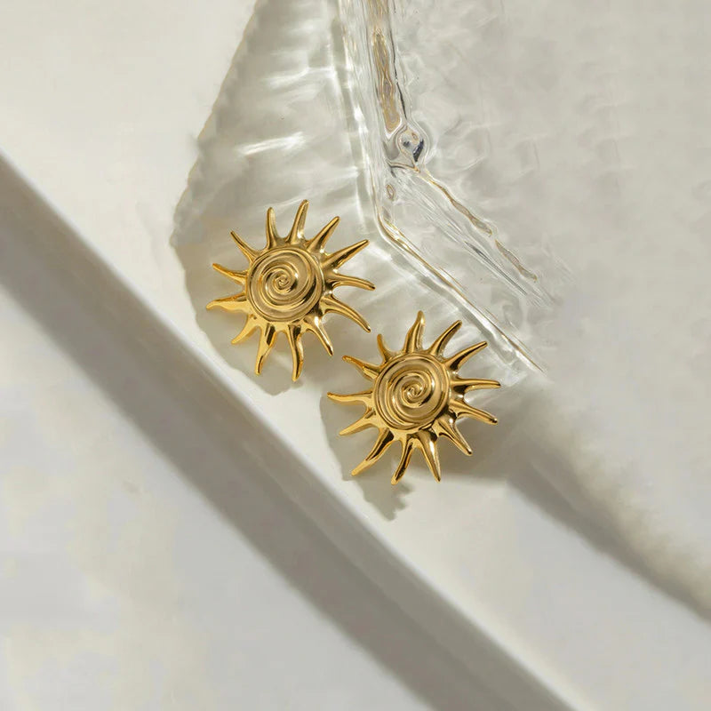 Golden Sunburst Spiral Stud Earring