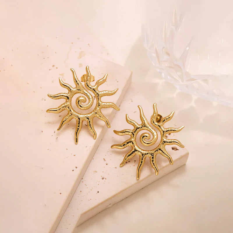Golden Sunburst Spiral Stud Earring