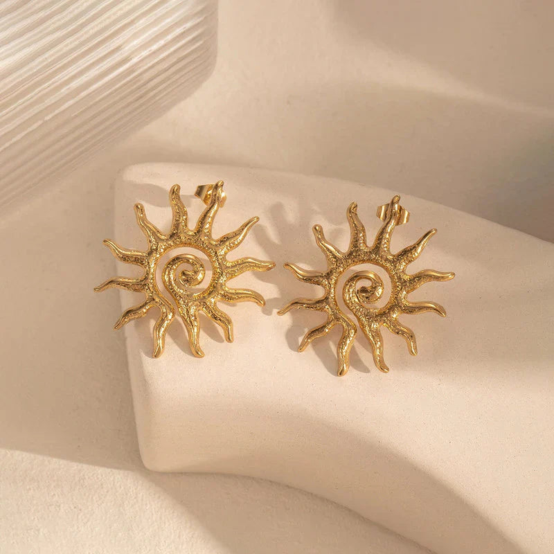 Golden Sunburst Spiral Stud Earring
