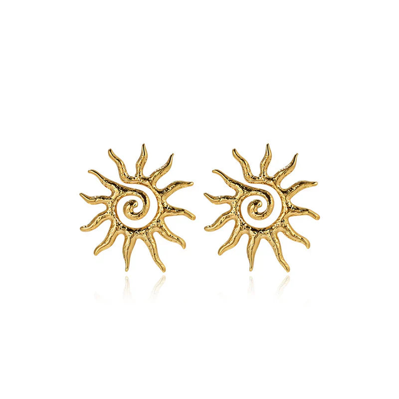 Golden Sunburst Spiral Stud Earring