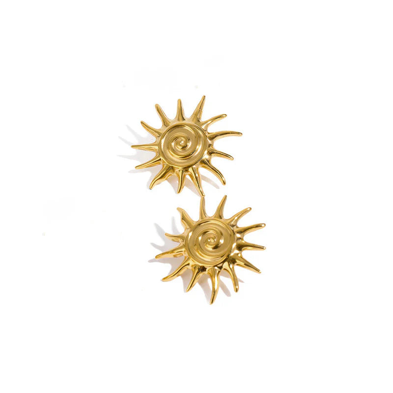 Golden Sunburst Spiral Stud Earring