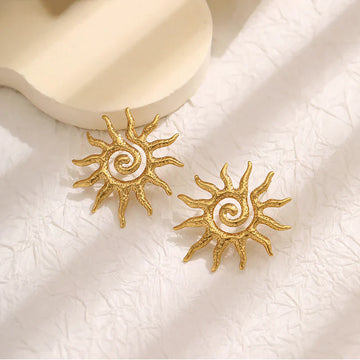 Golden Sunburst Spiral Stud Earring