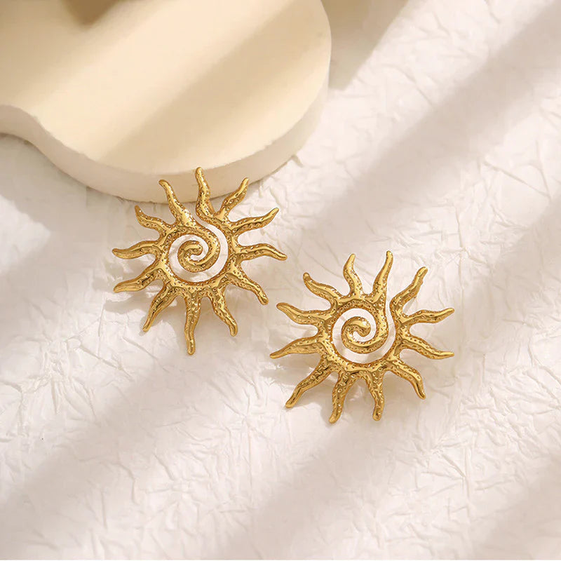 Golden Sunburst Spiral Stud Earring