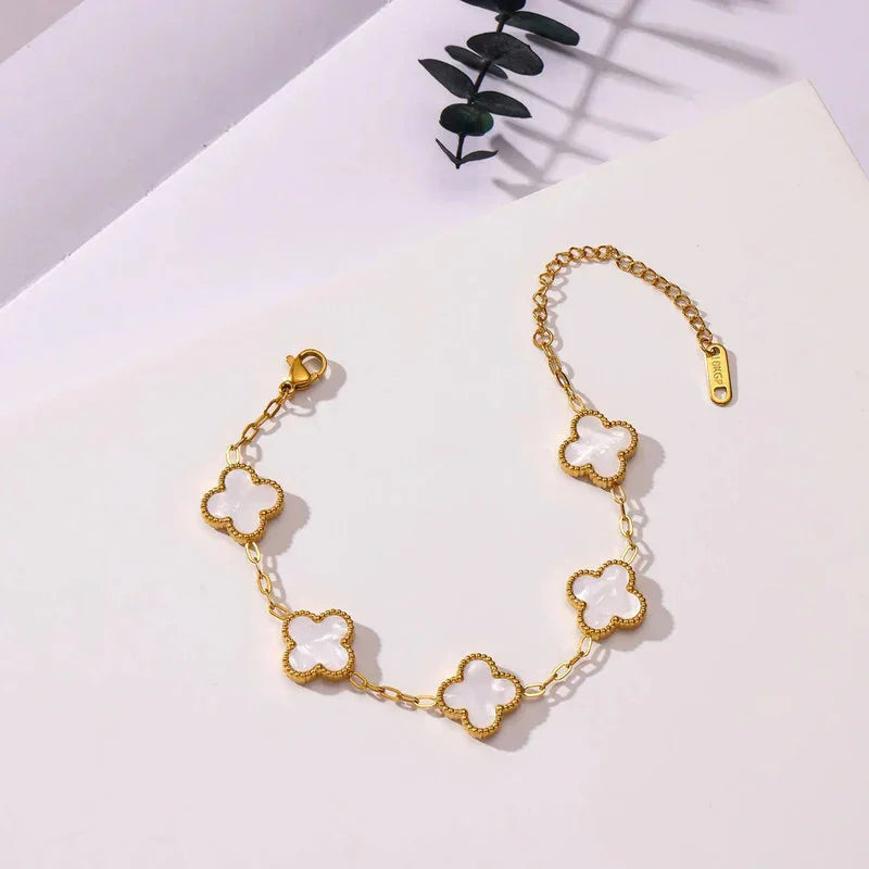 White Clover Charm Gold Bracelet