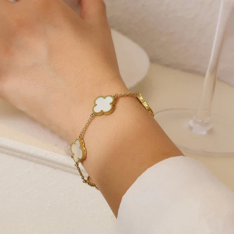 White Clover Charm Gold Bracelet