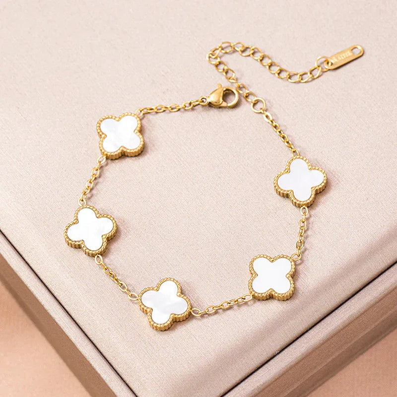 White Clover Charm Gold Bracelet
