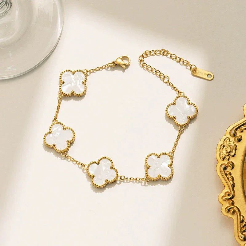 White Clover Charm Gold Bracelet