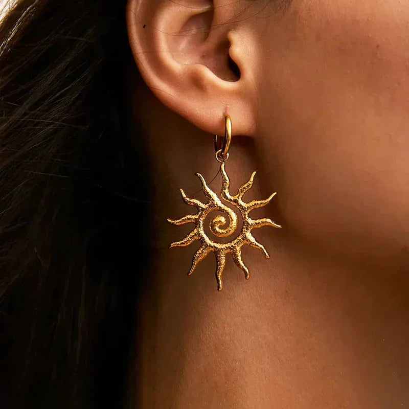 Golden Sunburst Drop Earring