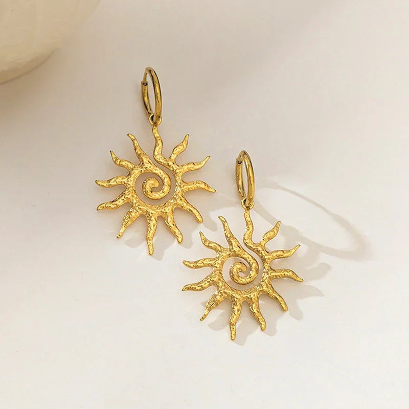 Golden Sunburst Drop Earring
