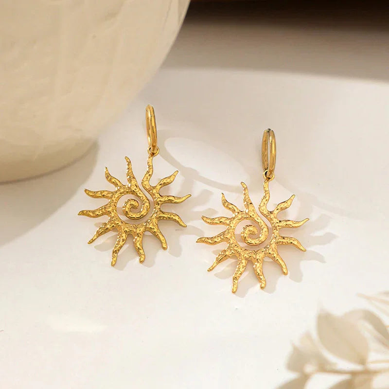 Golden Sunburst Drop Earring