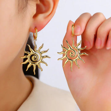 Golden Sunburst Drop Earring