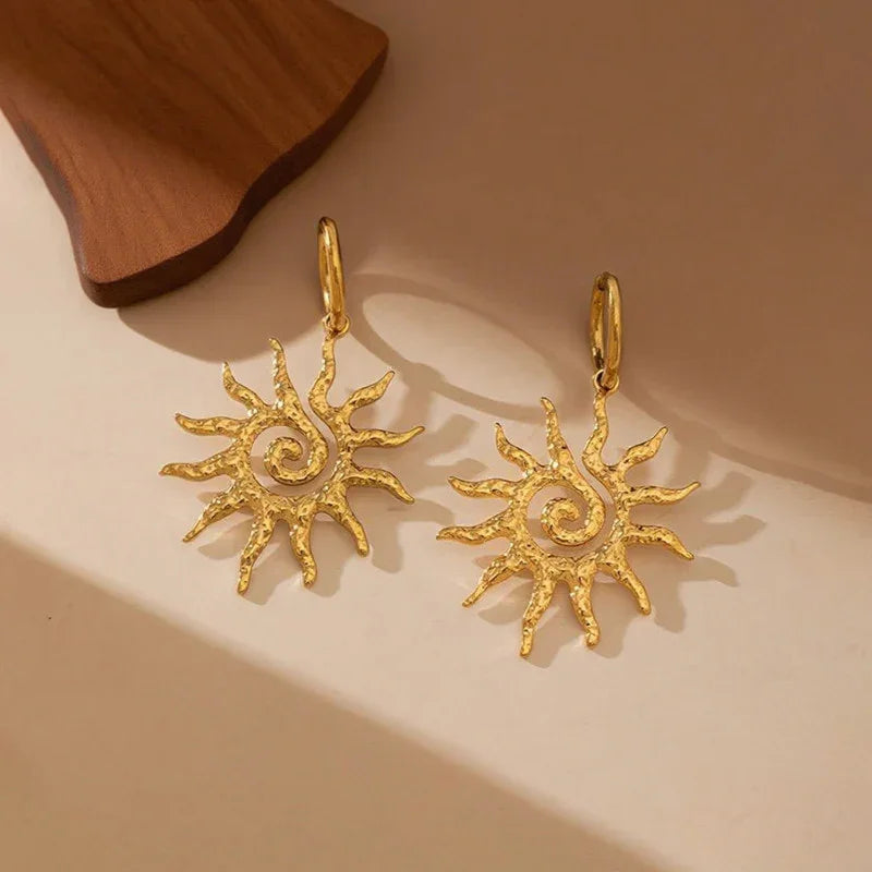 Golden Sunburst Drop Earring