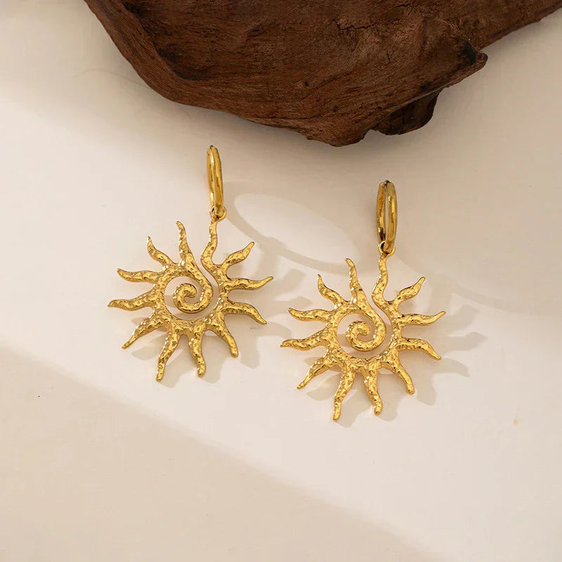 Golden Sunburst Drop Earring