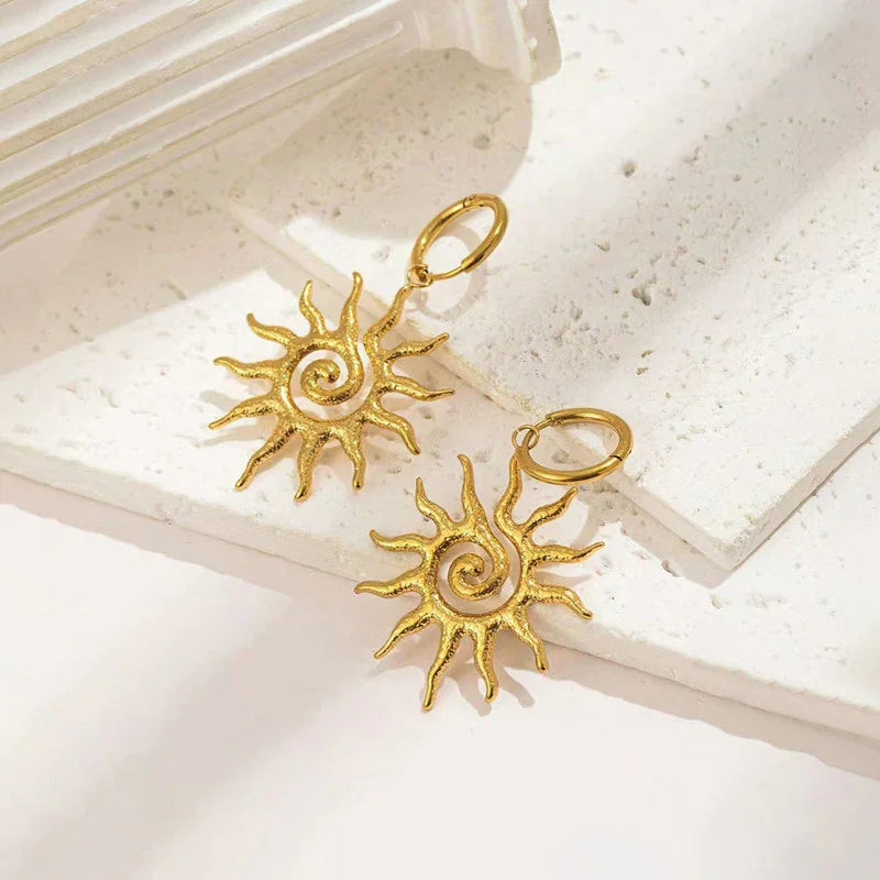 Golden Sunburst Drop Earring