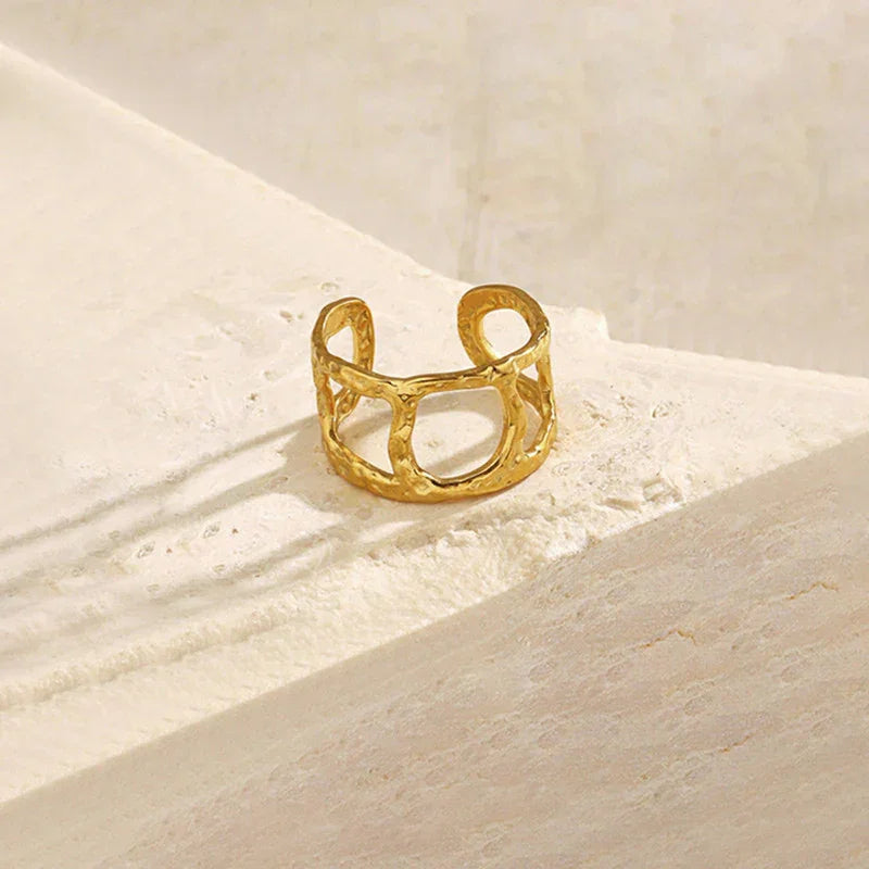 Golden Textured Open-Link Ring