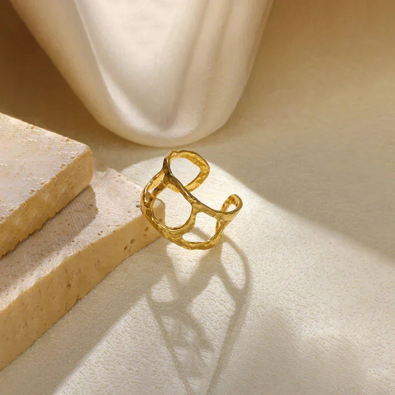 Golden Textured Open-Link Ring