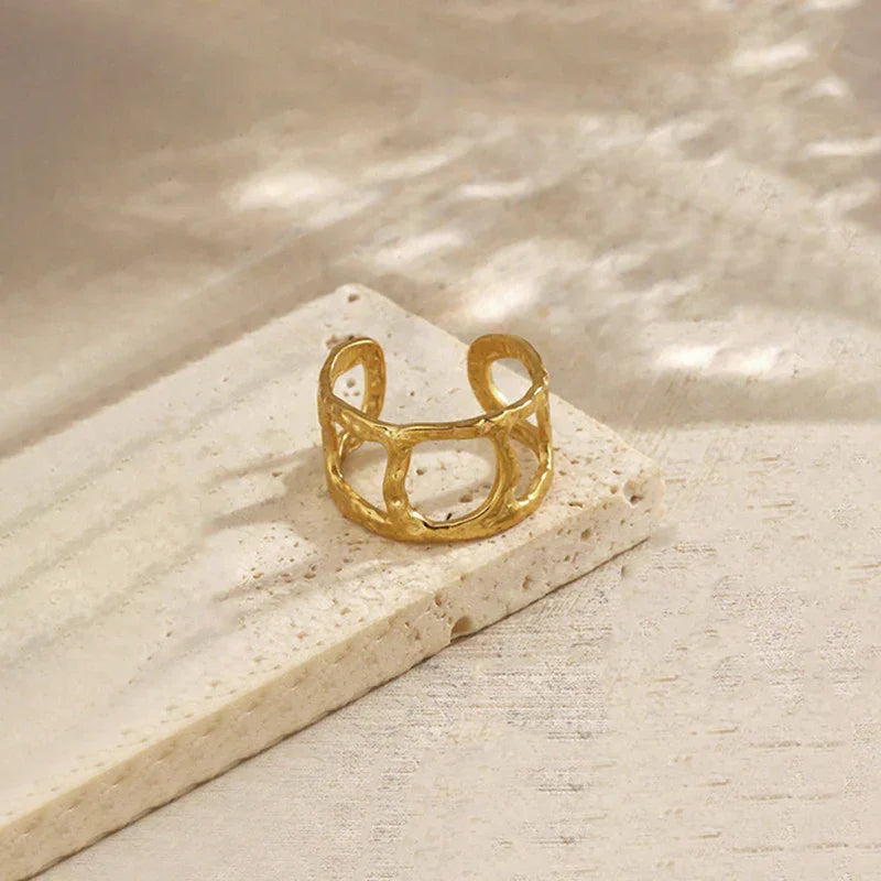 Golden Textured Open-Link Ring