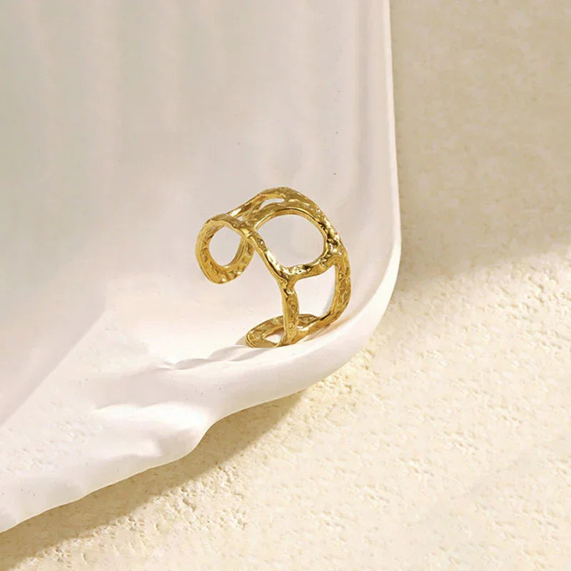 Golden Textured Open-Link Ring