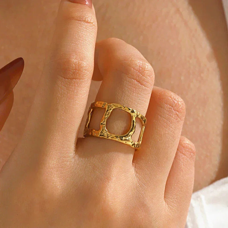 Golden Textured Open-Link Ring