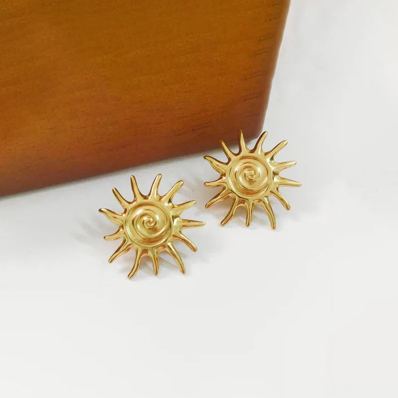 Golden Sunburst Stud Earring