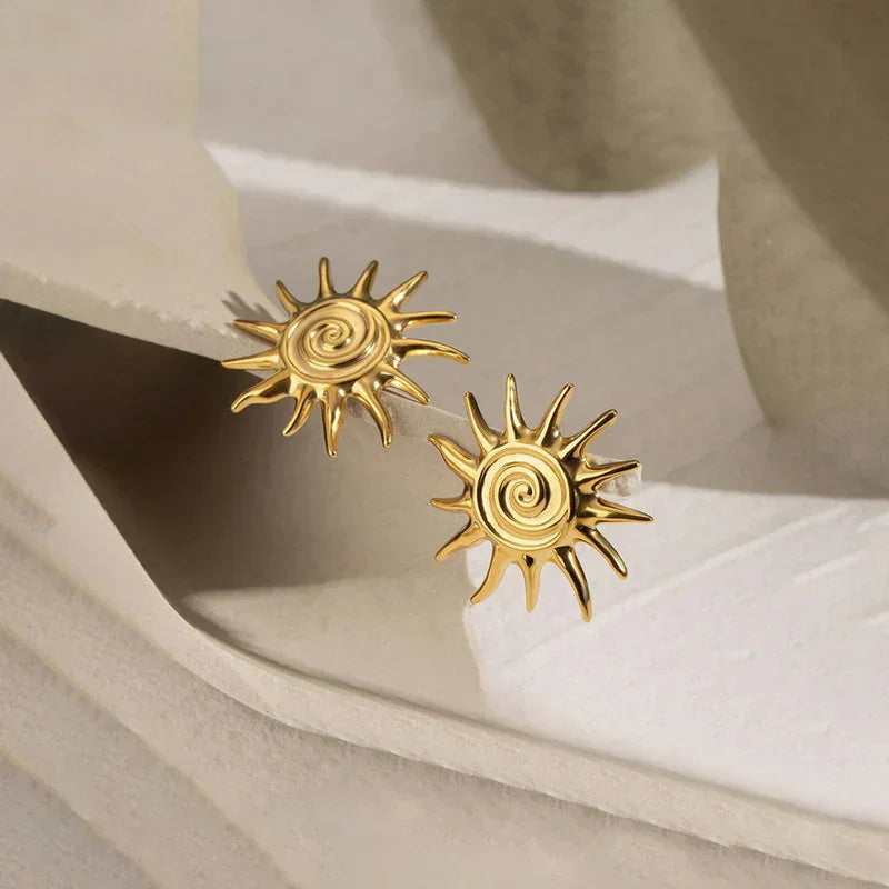 Golden Sunburst Stud Earring