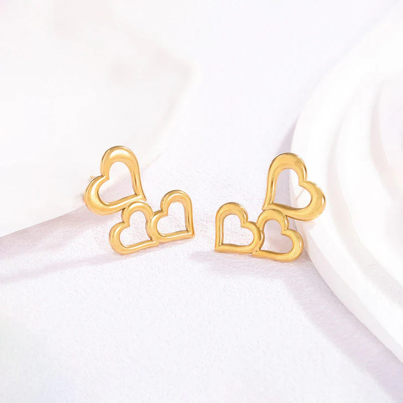 Triple Heart Gold Drop Earring