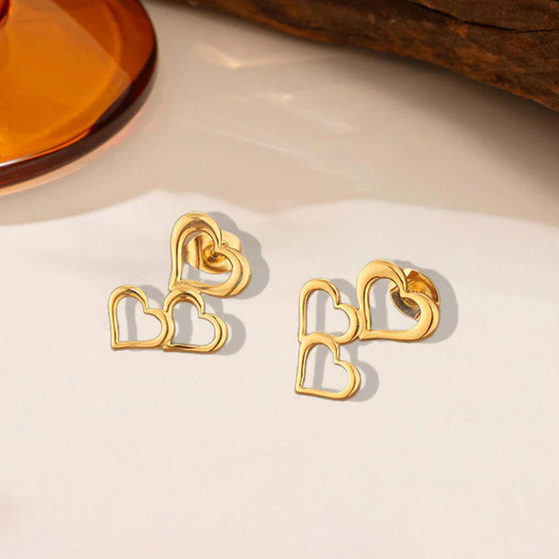 Triple Heart Gold Drop Earring